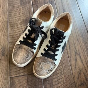 White Raven Womens Star Patch Snakeskin Metallic‎ Low Top Sneakers White Gold